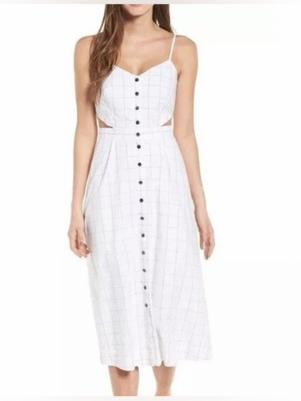 Madewell Windowpane Cutout Cami Midi Dress, Size 6